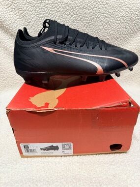 Puma Black Soccer Cleats with Rose Gold Swoosh Accents